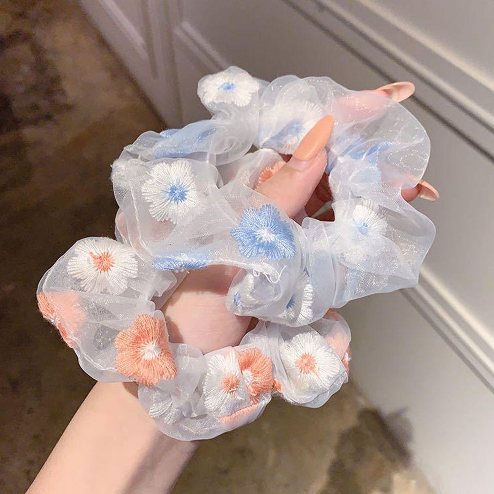Dây Cột Tóc Cao Su Co Giãn Thêu Họa Tiết Hoa Xinh Xắn Cho Nữ WMES15H