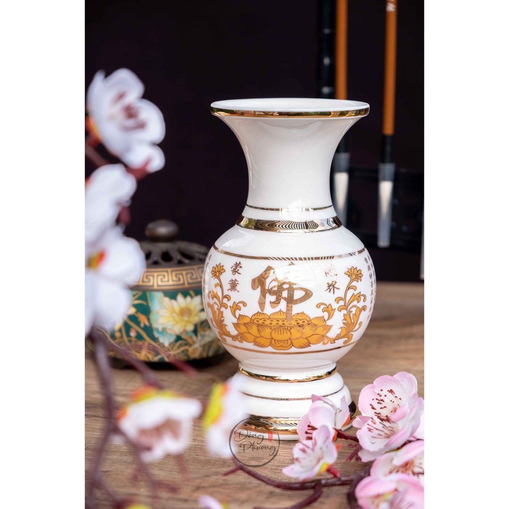 Bình Hoa Sứ Trắng In Tâm Kinh chữ nổi Cao Cấp