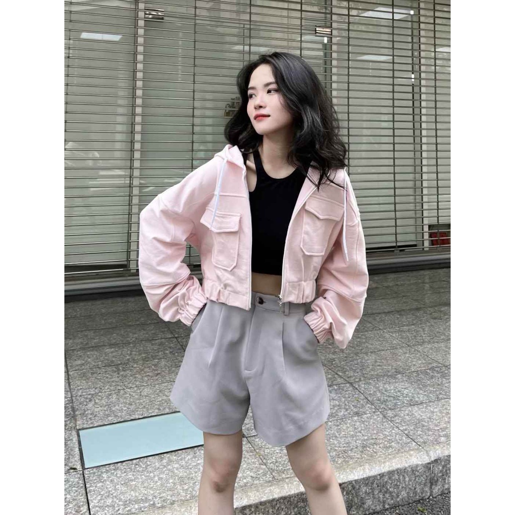 Áo khoác có nón thun cotton túi hộp thời trang GAGO màu hồng GA3963