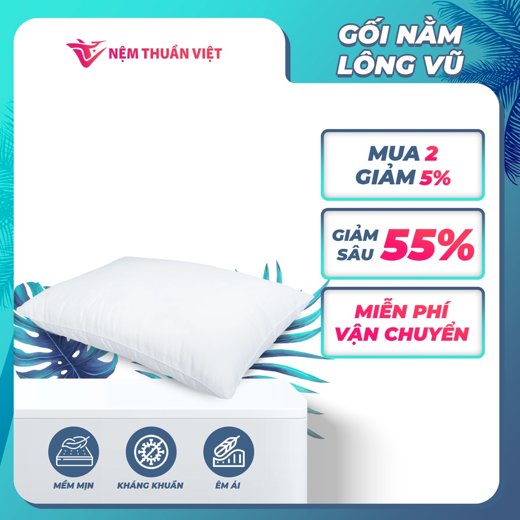 Gối nằm lông vũ Thuần Việt cao cấp Siêu êm - Mềm mịn