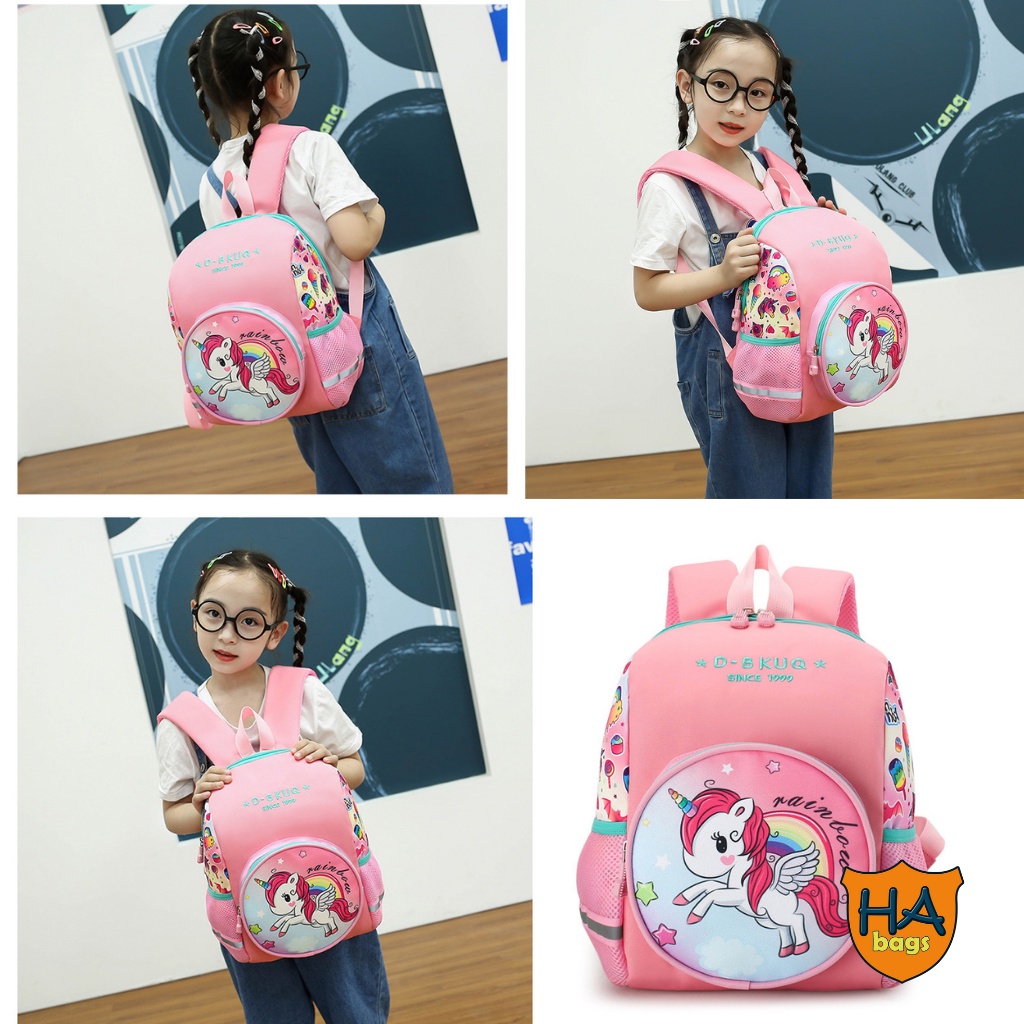 Balo mầm non kích thước 33x27x14cm HA1016, balo siêu nhẹ cho các bé mẫu giáo từ 2 đến 6 tuổi