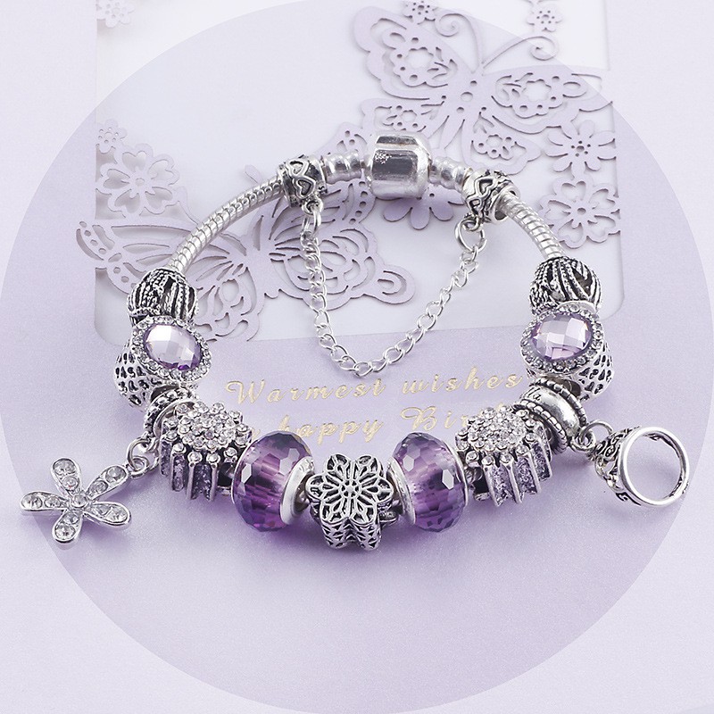Vòng tay Charm Bạc màu tím