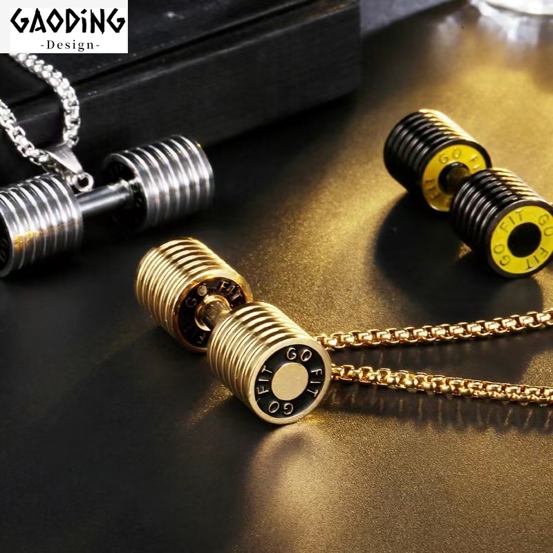 Vòng cổ Mặt Hình Quả Tạ Bằng Thép Titan Phong Cách Hip Hop Cá Tính Cho Nam