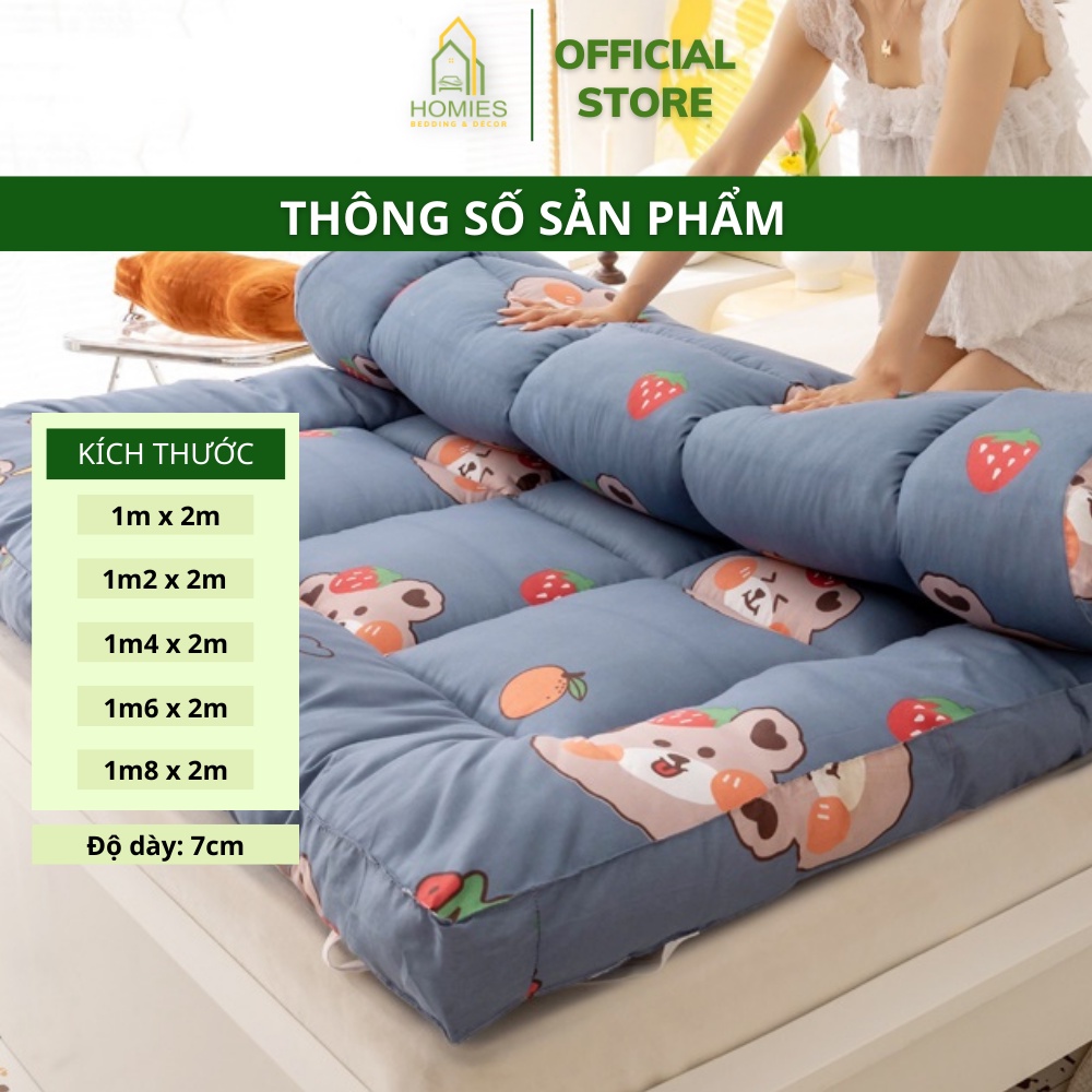 Đệm Topper HOMIES Bedding & Décor Tấm Làm Mềm Đệm Cotton Hàn Quốc Mềm Mại, Êm Ái Đủ Kích Thước ( 1m2 /1m6 /1m8 /2