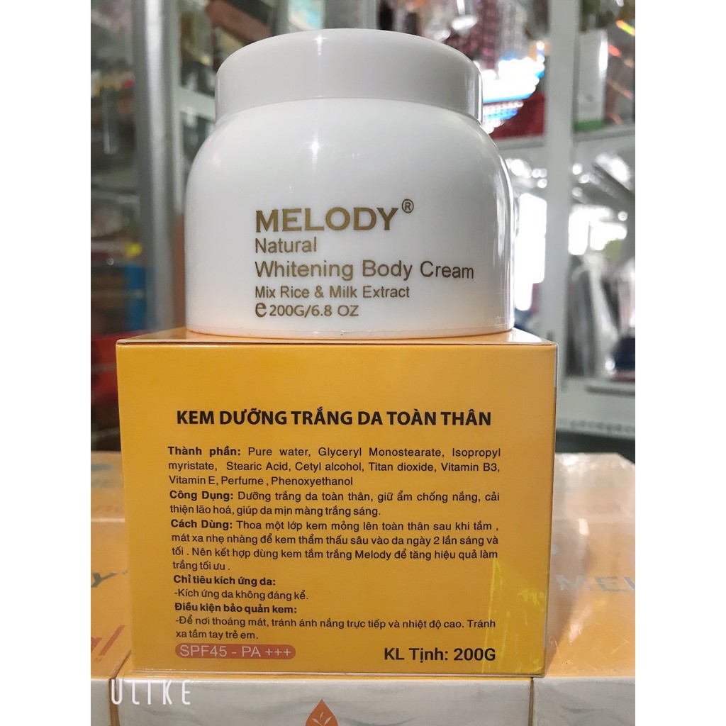 kem melody trắng da body toàn thân chiết xuất từ cám gạo và sữa non  SPF 45+ 200G