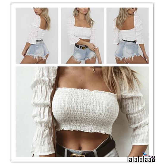 Áo croptop nhún bèo tay loe thời trang | BigBuy360 - bigbuy360.vn