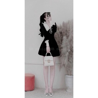 VÁY CỔ BÈO PHỐI MÀU THẮT NƠ