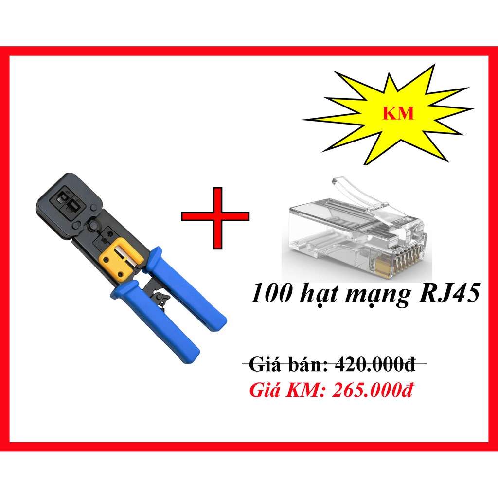 Combo Kìm Bấm Mạng TOOLS Và 100 Hạt Mạng Xuyên Thấu RJ45-Tiện Lợi Và Kinh Tế