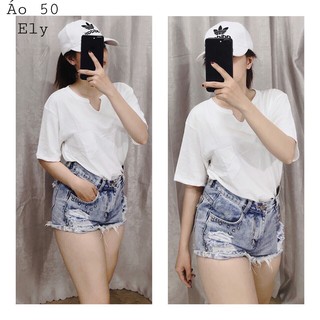 Áo thun giấy cotton trơn cổ xẻ siêu mát cho mùa hè