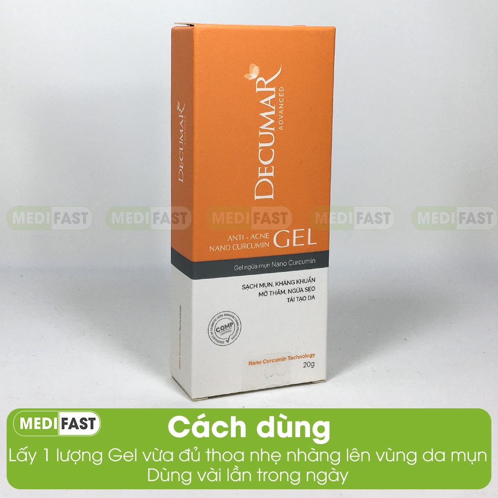 Gel ngừa mụn Decumar Advanced tuýp 20g - kem nghệ từ Nano curcumin - giảm mụn ẩn, trứng cá, sẹo thâm do mụn