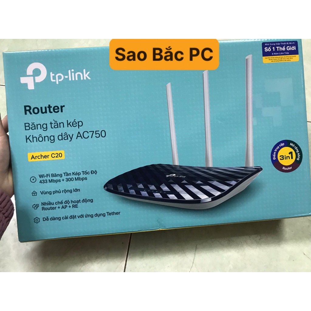 [HÀNG CÓ SẴN] Bộ Phát Wifi TPLink Archer C20 AC750- Băng tần kép- Chính hãng mới 100%