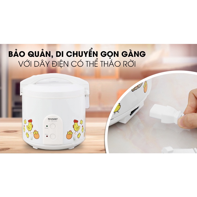 [Mã ELHADEV giảm 4% đơn 300K] Nồi cơm điện nắp gài Sharp 1.8 lít KS-183TJV-CH - Mới - Chính Hãng Bảo Hành 12 Tháng