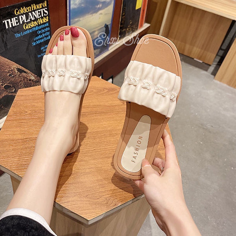 Oeggeo shop Dép Xỏ Ngón Đế Bệt Xếp Ly Dành Cho Nữ