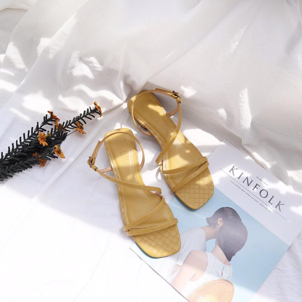 Giày sandal nữ mũi vuông quai dây thời trang du lịch đi chơi với màu pastel mới nhất gót phủ bạc cao 2cm Cillie 1160 LH