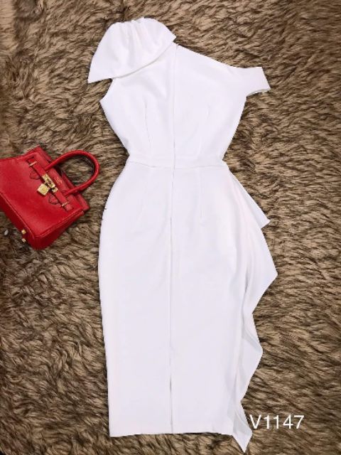Váy trắng body lệch vai V1147-DVC- Huyền Anh shop - siêu rẻ- siêu chất