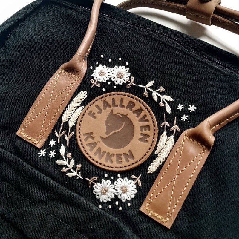 Balo Kanken Unisex Đi Học Quai Da Thêu Hoa
