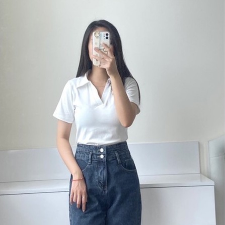 Áo Polo Nữ Ngắn Tay Cổ V Chất Thun Co Dãn Thiết Kế Basic Style Ulzzang | BigBuy360 - bigbuy360.vn