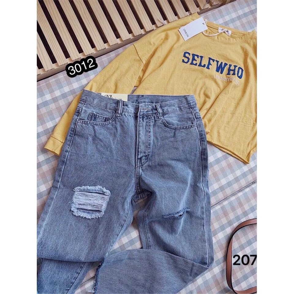 [ẢNH THẬT + VIDEO] Quần Jeans Nữ Phối Rách Cao Cấp OHS3012