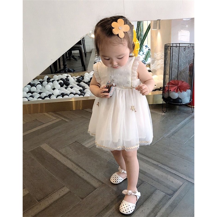 Đầm công chúa phối lưới thời trang mùa hè mới cho bé gái