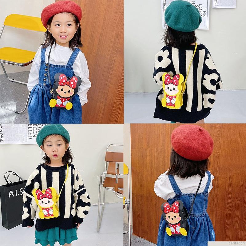 Túi đeo chéo mini họa tiết hoạt hình phối dây xích thời trang dễ thương cho bé gái