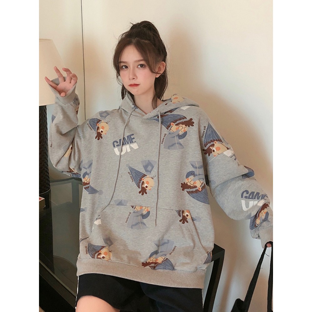 Áo hoodie nỉ bông in HOẠT HÌNH Unisex form rộng kiểu dáng Ulzzang | BigBuy360 - bigbuy360.vn