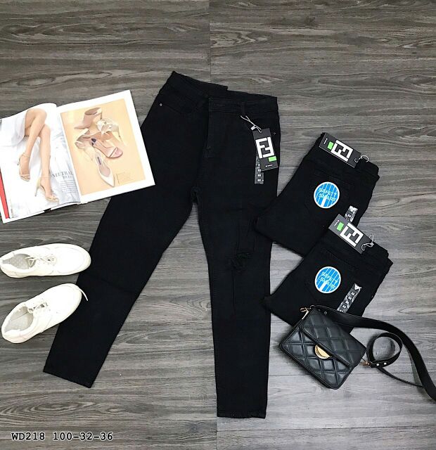 Bigsize 30-42 quần jean dài màu đen (co giãn)