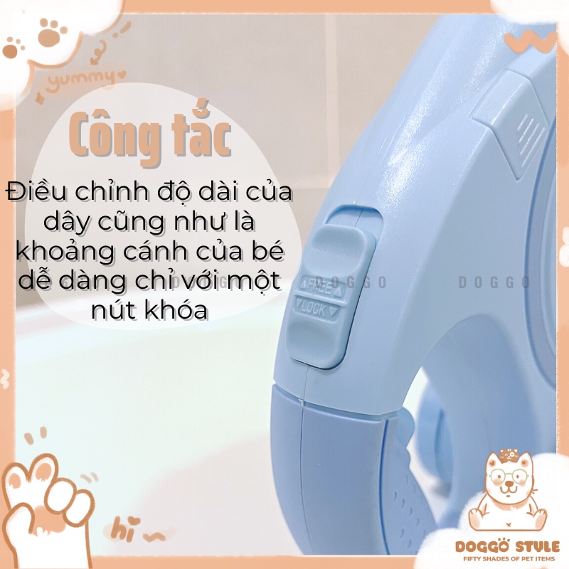 Dây Dẫn Chó Mèo Nút Bấm Thu Gọn Tự Động 3M/5M Đèn Led Chiếu Sáng Và Hộc Đựng Túi Rác Tiện Lợi DoggoStyle