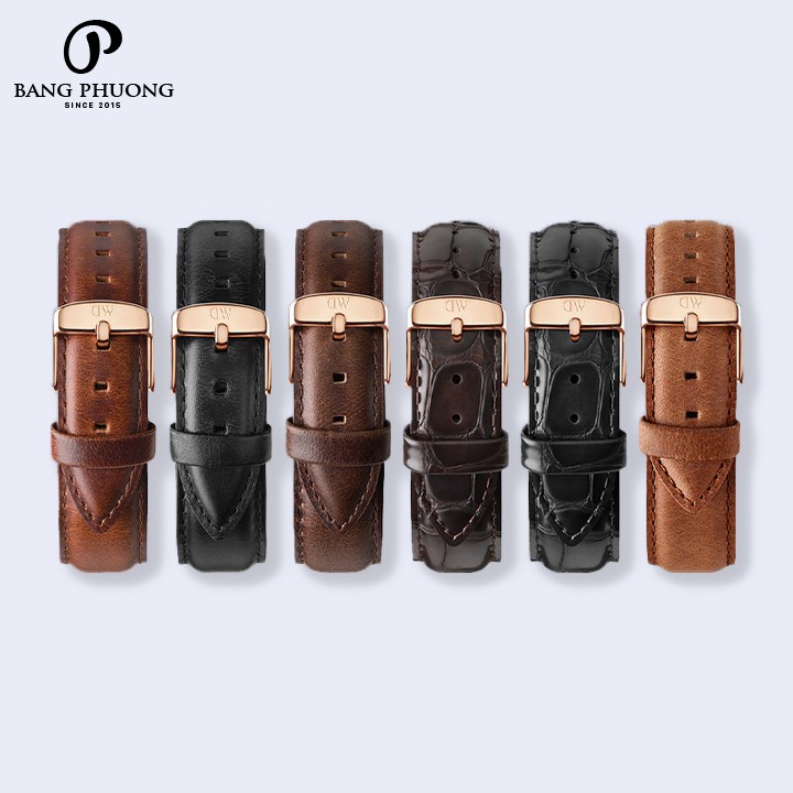 Dây da đồng hồ Daniel Wellington khóa vàng & bạc đủ size DW Chính Hãng