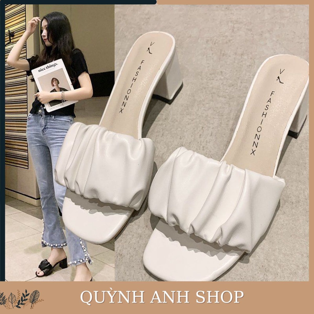 Giày Cao Gót Đế Vuông Quai Rúm Cao 6cm, Guốc Nữ Thời Trang