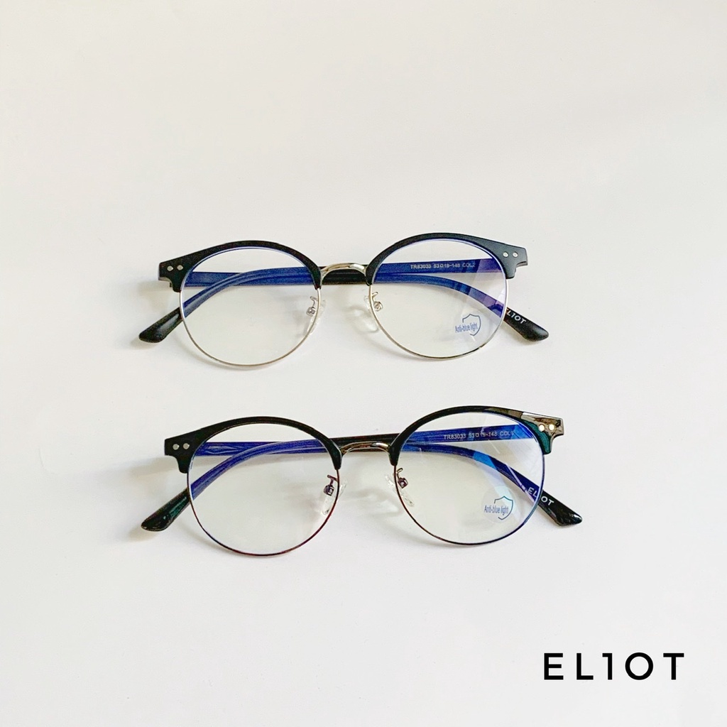 Mắt kính nửa viền Clubmaster dáng tròn kính chống ánh sáng xanh ELIOT kiểu dáng thời trang có thể thay tròng cận