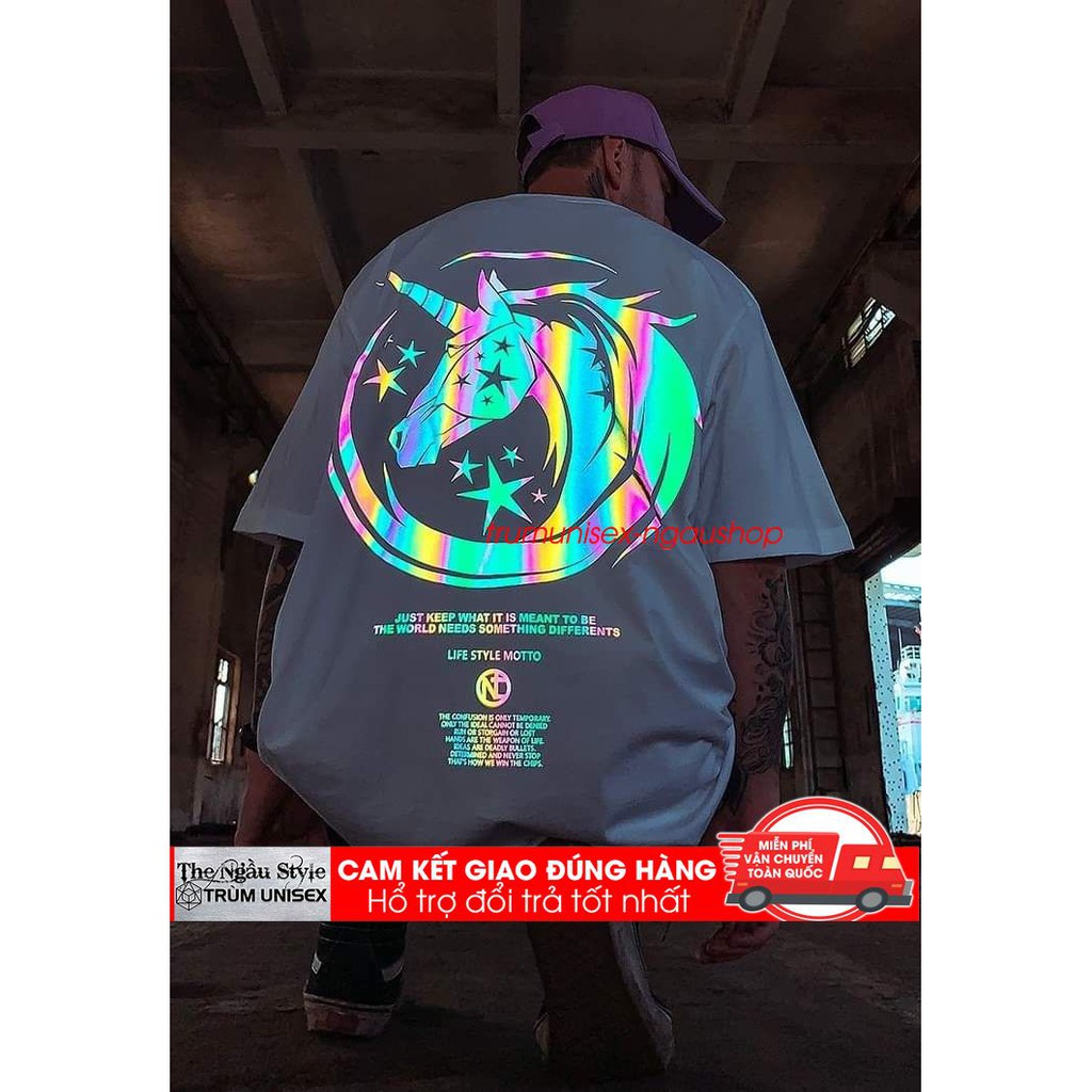 Áo Thun Phản Quang Ngựa 1 sừng Cotton 100% Form Rộng Unisex Nam Nữ Rẻ Đẹp Trùm Unisex | BigBuy360 - bigbuy360.vn