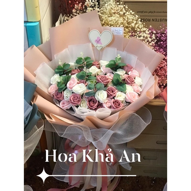 [Ship Hoả Tốc HN] Bó hoa sáp 50bông phối lá táo mốc siêu xinh. Quà sinh nhật, quà kỷ niệm ý nghĩa
