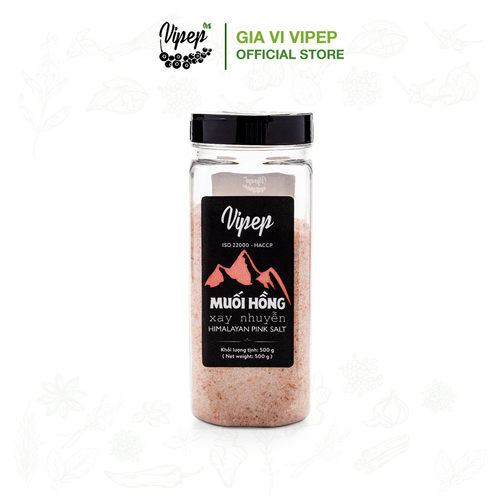Muối hồng Himalaya Vipep xay nhuyễn không chứa chất tẩy, giàu khoáng chất (có muối hồng nguyên hạt 100%) hũ 500g