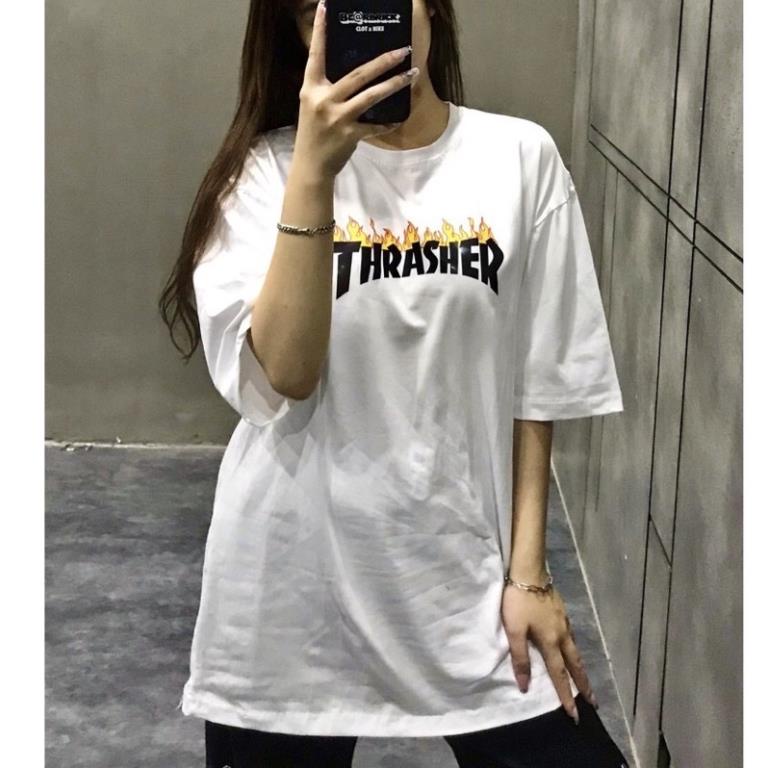 Áo thun tay lỡ in lô gô hottrend thra unisex nam nữ mặc đôi nhóm