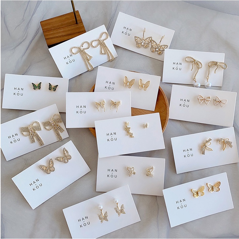 Bông Tai Hình Bướm Đính Đá / Ngọc Trai Giả Bằng Hợp Kim Dành Cho Nữ