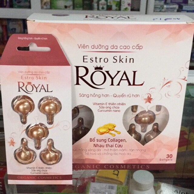 Viên dưỡng da cao cấp chứa vitamin e, sữa ong chúa, nhau thai cừu ESTRO SKIN ROYAL VỈ 5 viên