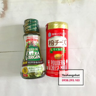 Combo đồ ăn: Dầu Olive Ajinomoto và Phô mai rắc Nhật Bản date 2019