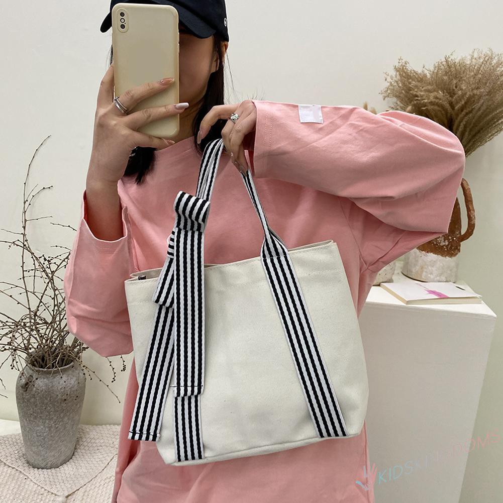 【Big Sale】Women Bow Shoulder Underarm Bag Ladies Preppy Style Canvas Handbag Tote