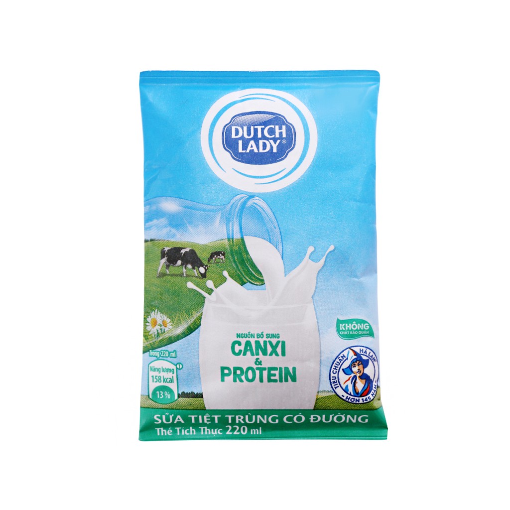 4 Sữa tiệt trùng có đường Dutch Lady Canxi &amp; Protein 220ml
