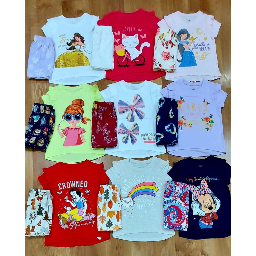 Bộ quần áo bé gái cộc tay GAP lên từ vải xuất dư 100% cotton sz 17- 45kg