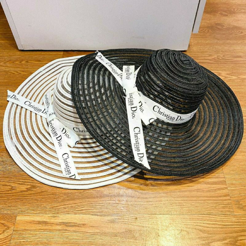 Mũ cói đi biển vành rộng cói lưới nơ dio sang chảnh