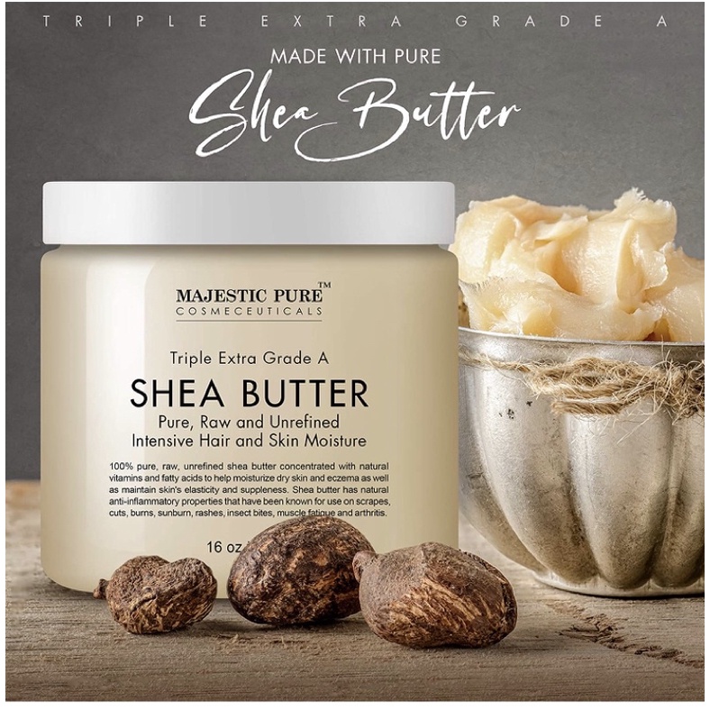 Bơ Shea 100% nguyên chất không lọc Majestic Pure Shea Butter - raw unrefined Premium Grade 453gr USA