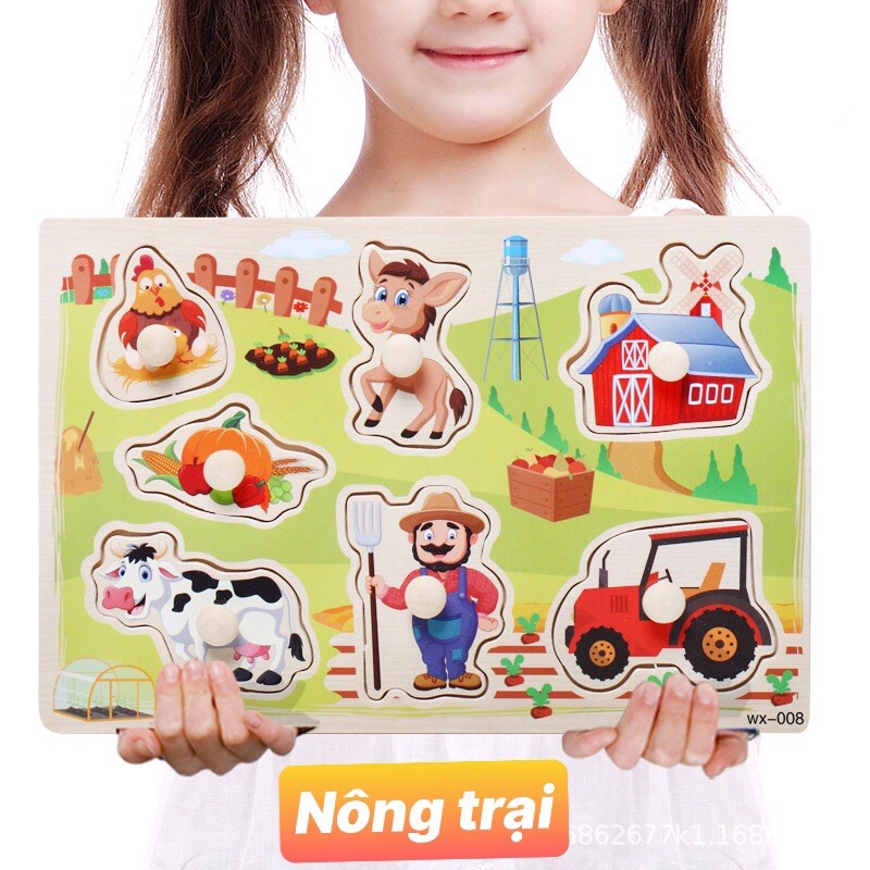 Đồ chơi núm gỗ nhiều chủ đề động vật, giao thông, nông trại giúp bé học tập đồ chơi cho bé trẻ em
