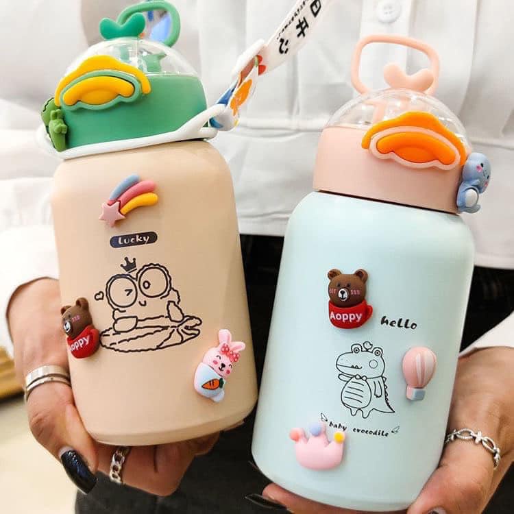 Bình nước giữ nhiệt cute cho bé lõi inox có ống hút nhiều màu ngộ nghĩnh dung tích 420ml JIMADO D2.075.VA