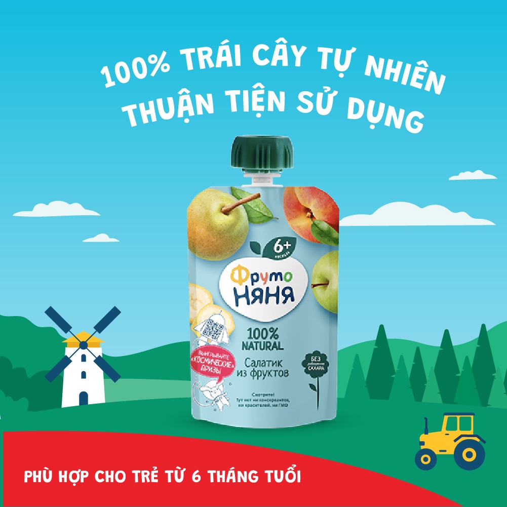 Combo 6 Gói Trái cây nghiền Salad Fruit Fruto Nyanya 90g/gói