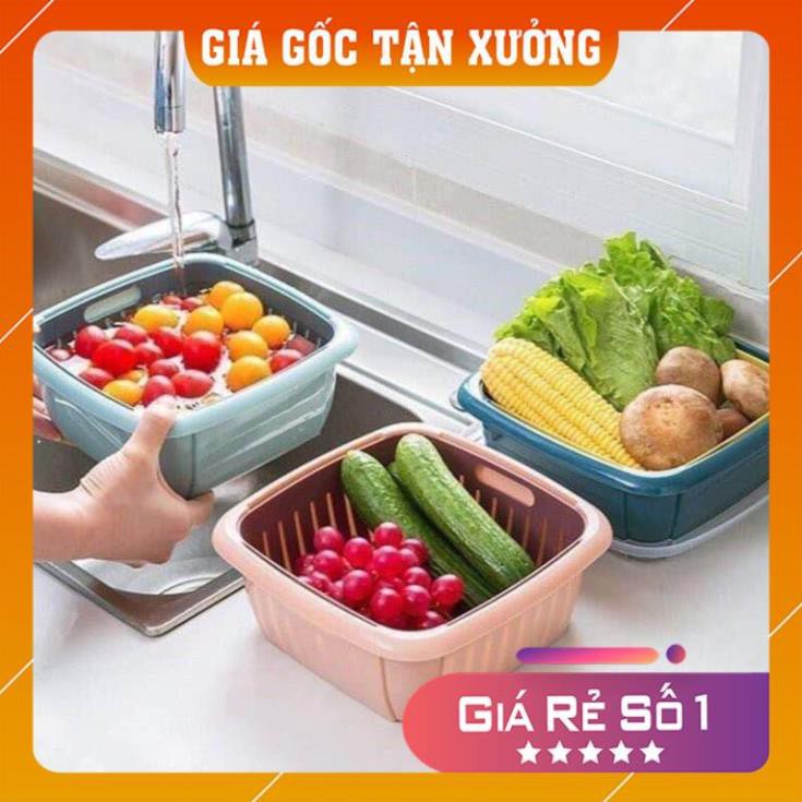 Bộ Rổ Hoa Quả ️ALL IN ONE️ Rổ Vuông 3 in 1 Kèm Chậu Có Nắp Đậy Chất Liệu Nhựa Cao Cấp - Kho Siêu Rẻ