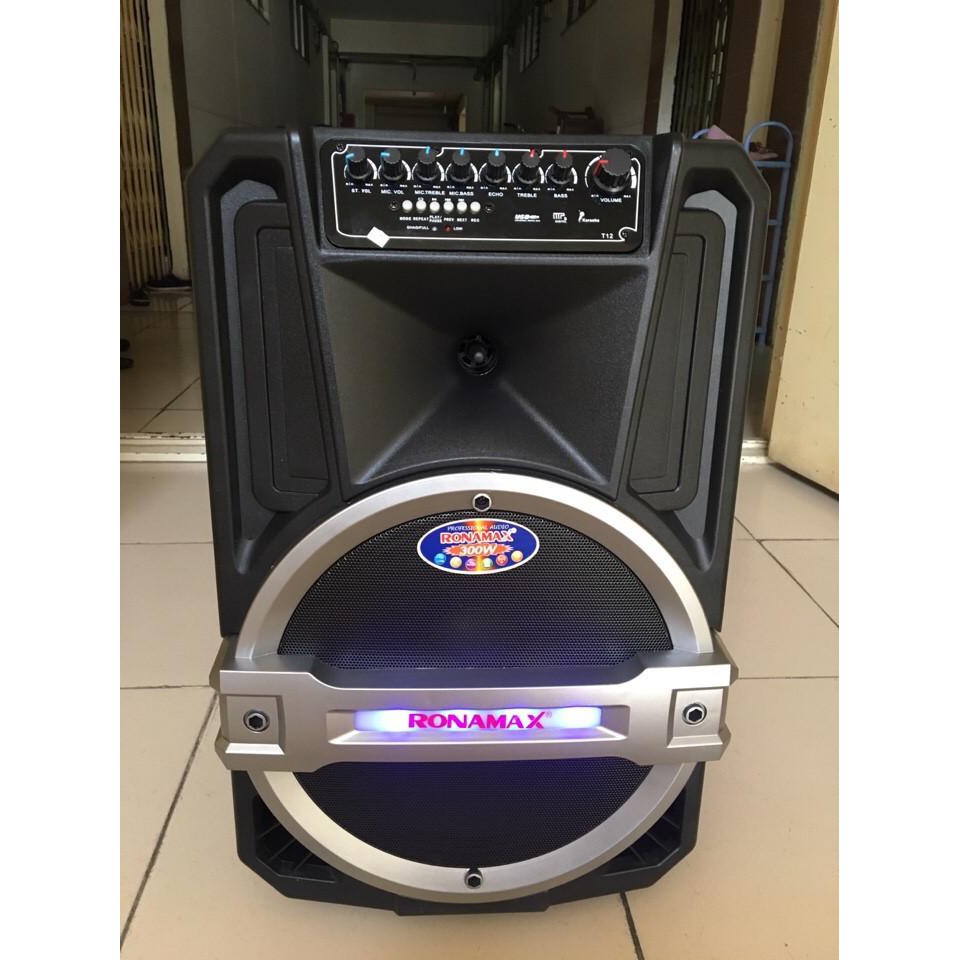 Loa kéo karaoke di động Ronamax T15  , loa kéo Bluetooth bass 4 tấc hát karaoke ngoài trời + Kèm 2 Micro