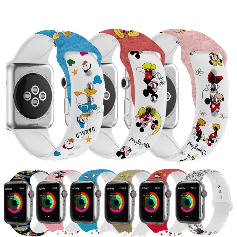 Hoạt Hình Dây Đeo Đồng Hồ Bằng Silicon In Họa Tiết Hoạt Họa 40mm 44mm Cho Iwatch Series 6 Se 5 4 3