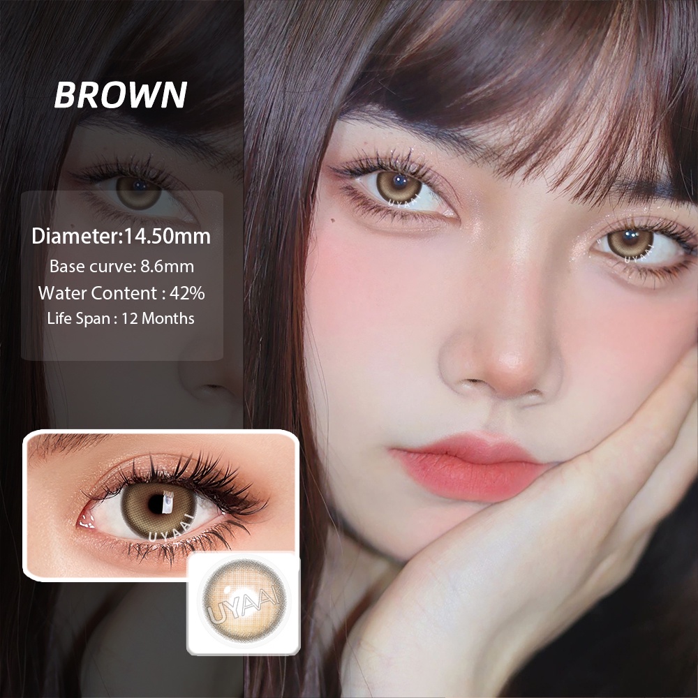 2 Kính áp trồng UYAAI nhiều màu trong suốt 14.5mm dùng trang điểm