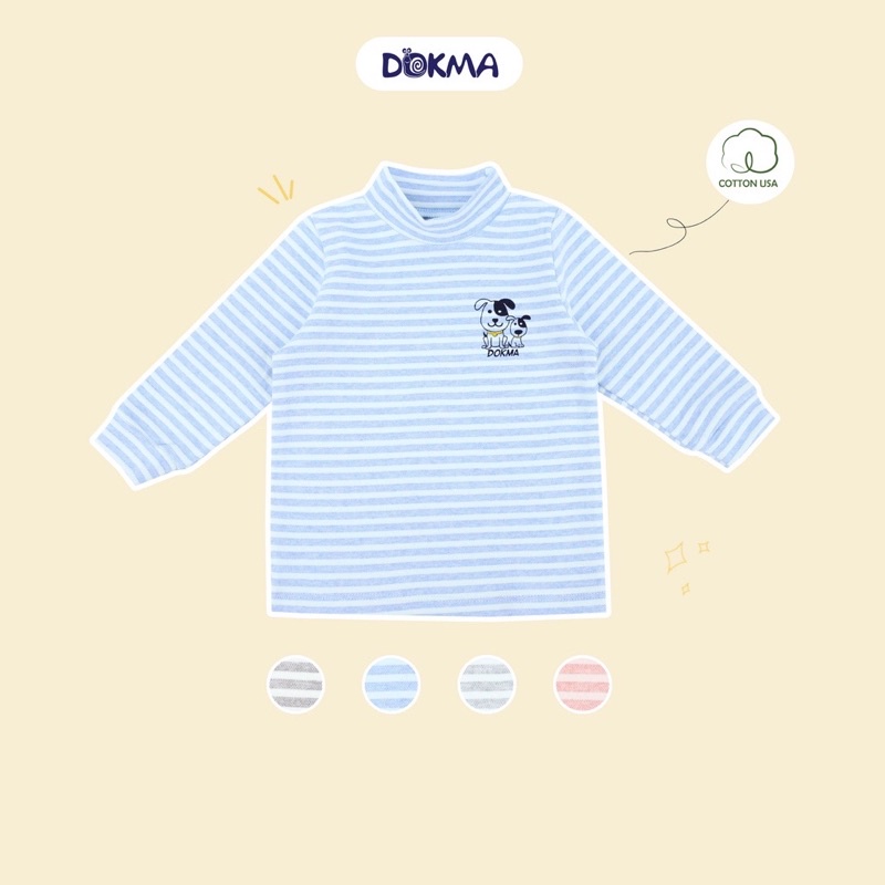 Áo Dokma cổ 3 phân dài tay phối kẻ vải cotton dày vừa